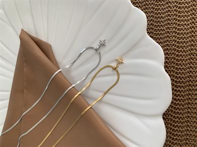 Çelik İnce İtalyan Zincir Zirkon Taşlı Mini Kutup Yıldız Kolye