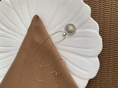 Çelik İnce Küp İtalyan Zincir Gümüş Daire Güneş Kolye