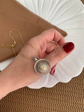 Çelik İnce Küp İtalyan Zincir Gümüş Daire Güneş Kolye