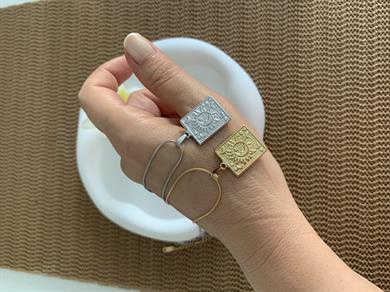 Çelik İnce Küp İtalyan Zincirli Kare Güneş Plaka Kolye 