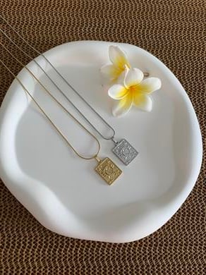 Çelik İnce Küp İtalyan Zincirli Kare Güneş Plaka Kolye 