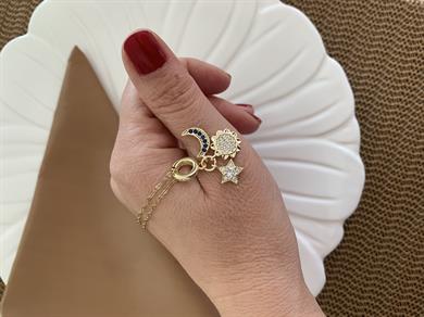 Çelik İnce Pırıltılı Zincir Zirkon Taşlı Ay Yıldız Charm Kolye