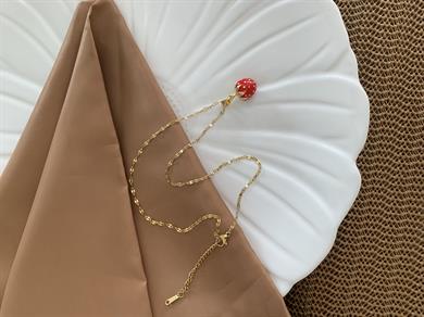 Çelik  İnce Pırıltılı Zincirli Çilek Kolye