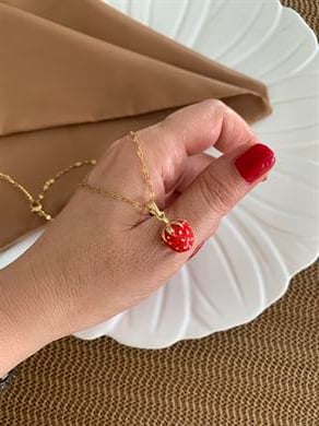 Çelik  İnce Pırıltılı Zincirli Çilek Kolye