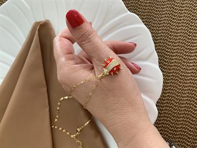 Çelik  İnce Pırıltılı Zincirli Uğur Böceği Kolye