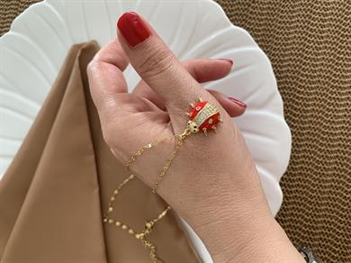 Çelik  İnce Pırıltılı Zincirli Uğur Böceği Kolye