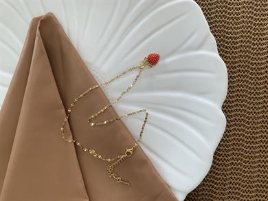 Çelik  İnce Pırıltılı Zincirli Zirkon Taşlı Çilek Kolye