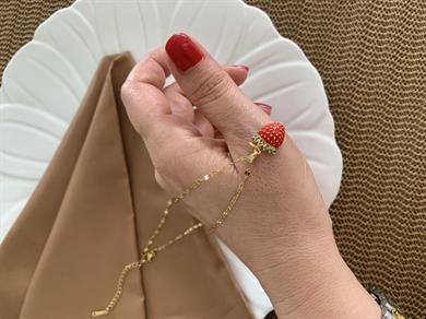 Çelik  İnce Pırıltılı Zincirli Zirkon Taşlı Çilek Kolye