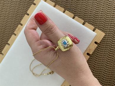 Çelik İnce Topçuk Zincir Kare Açılabilen Mavi Göz Kolye