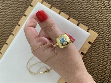 Çelik İnce Topçuk Zincir Kare Açılabilen Mavi Göz Kolye