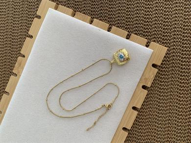 Çelik İnce Topçuk Zincir Kare Açılabilen Mavi Göz Kolye