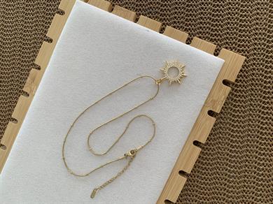 Çelik İnce Topçuk Zincir Komple Zirkon Taşlı Güneş Kolye