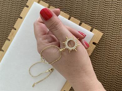 Çelik İnce Topçuk Zincir Komple Zirkon Taşlı Güneş Kolye