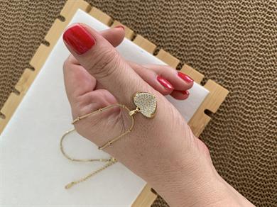 Çelik İnce Topçuk Zincir Komple Zirkon Taşlı Kalp Kolye