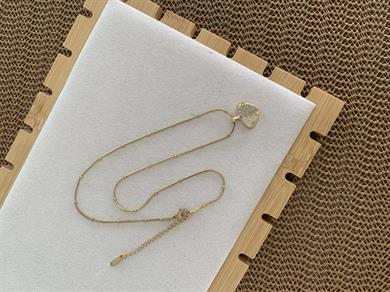 Çelik İnce Topçuk Zincir Komple Zirkon Taşlı Kalp Kolye