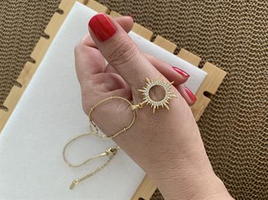 Çelik İnce Topçuk Zincir Komple Zirkon Taşlı Güneş Kolye