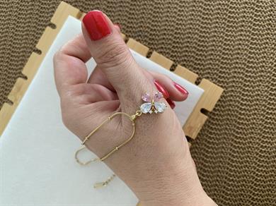 Çelik İnce Topçuk Zincir Renkli Baget Tek Taş Kelebek Kolye