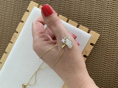 Çelik İnce Topçuk Zincir Sdf  Bulut Tek Taşlı Yıldız Kolye