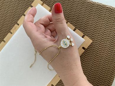 Çelik İnce Topçuk Zincir Sdf Kirpikli Göz Mini Kalp Detaylı Kolye