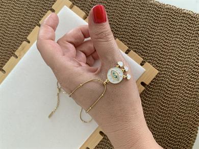 Çelik İnce Topçuk Zincir Sdf Kirpikli Göz Mini Kalp Detaylı Kolye