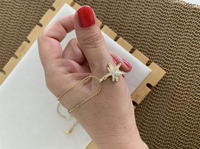 Çelik İnce Topçuk Zincir Sdf Zirkon Taşlı Deniz Yıldız Kolye