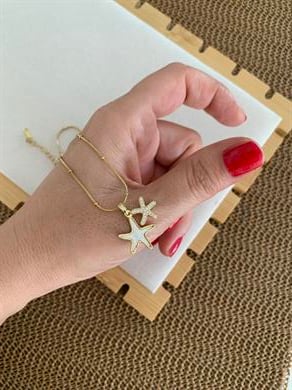 Çelik İnce Topçuk Zincir Sdf Zirkon Taşlı Deniz Yıldız Kolye