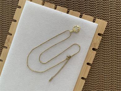 Çelik İnce Topçuk Zincir Sdf Zirkon Taşlı Midye Kolye