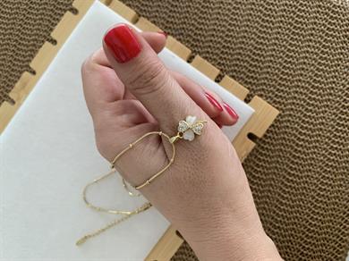 Çelik İnce Topçuk Zincir Sdf Zirkon Taşlı Yonca Kolye