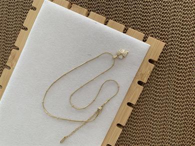 Çelik İnce Topçuk Zincir Sdf Zirkon Taşlı Yonca Kolye