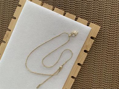 Çelik İnce Topçuk Zincir Sdf Zirkon Taşlı Yonca Kolye