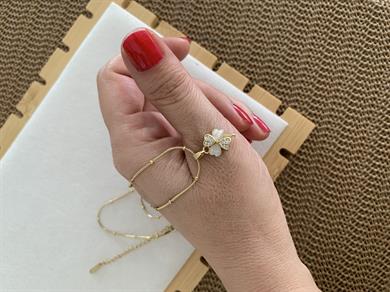 Çelik İnce Topçuk Zincir Sdf Zirkon Taşlı Yonca Kolye