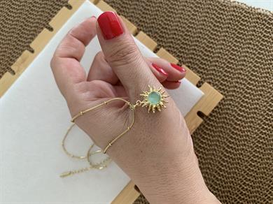 Çelik İnce Topçuk Zincir Yeşil Taşlı Güneş Kolye