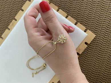 Çelik İnce Topçuk Zincir Zirkon Taşlı Çiçek Kolye