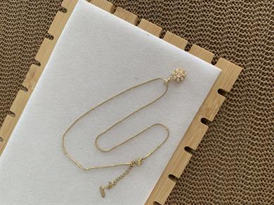 Çelik İnce Topçuk Zincir Zirkon Taşlı Çiçek Kolye