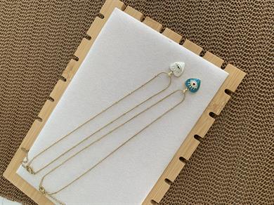 Çelik İnce Topçuk Zincirli Sdf Kirpikli Göz Kalp Kolye