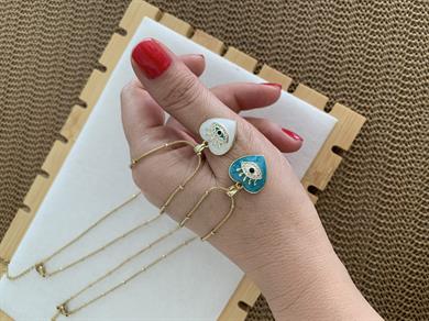 Çelik İnce Topçuk Zincirli Sdf Kirpikli Göz Kalp Kolye