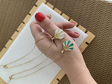 Çelik İnce Topçuk Zincirli Sdf Zirkon Taşlı Midye Kolye