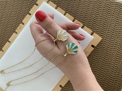 Çelik İnce Topçuk Zincirli Sdf Zirkon Taşlı Midye Kolye