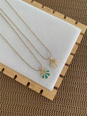 Çelik İnce Topçuk Zincirli Sdf Zirkon Taşlı Midye Kolye