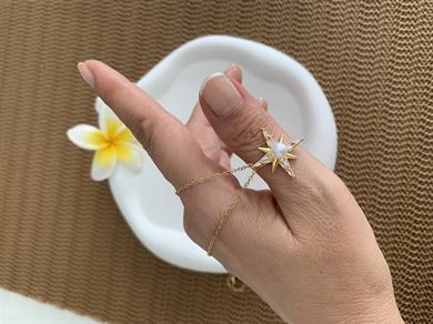 Çelik İnce Zincir Ortası İncili Baget Taş Yıldız Kolye