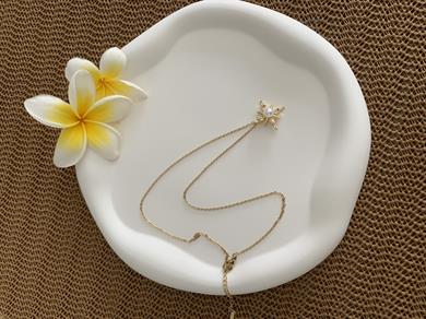 Çelik İnce Zincir Ortası İncili Baget Taş Yıldız Kolye