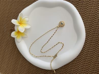 Çelik İnce Zincir Zirkon Taşlı Daire Göz Kolye 