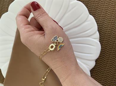 Çelik İnce Zincir Zirkon Taşlı Gökkuşağı Bulut Charm Kolye