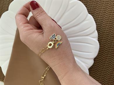 Çelik İnce Zincir Zirkon Taşlı Gökkuşağı Bulut Charm Kolye