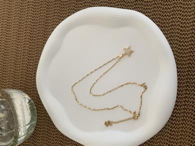 Çelik İnce Zincir Zirkon Taşlı Yıldız Kolye