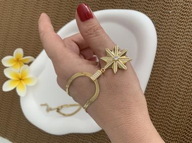 Çelik İtalyan Zincir Zirkon Taş Plakalı Kutup Yıldızı Kolye