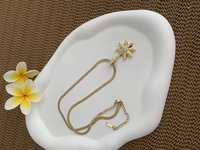 Çelik İtalyan Zincir Zirkon Taş Plakalı Kutup Yıldızı Kolye