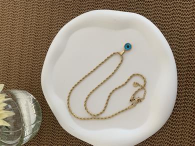 Çelik Kalın Burgu Zincirli Nazar Kolye