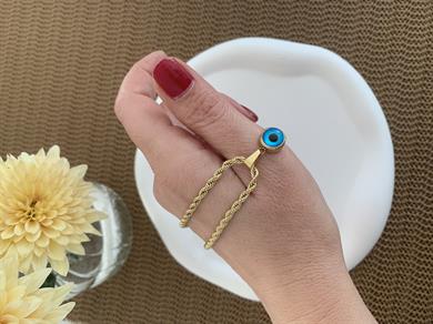 Çelik Kalın Burgu Zincirli Nazar Kolye