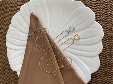 Çelik Küp İtalyan Zincir Ezme Daire Taşlı  Kolye